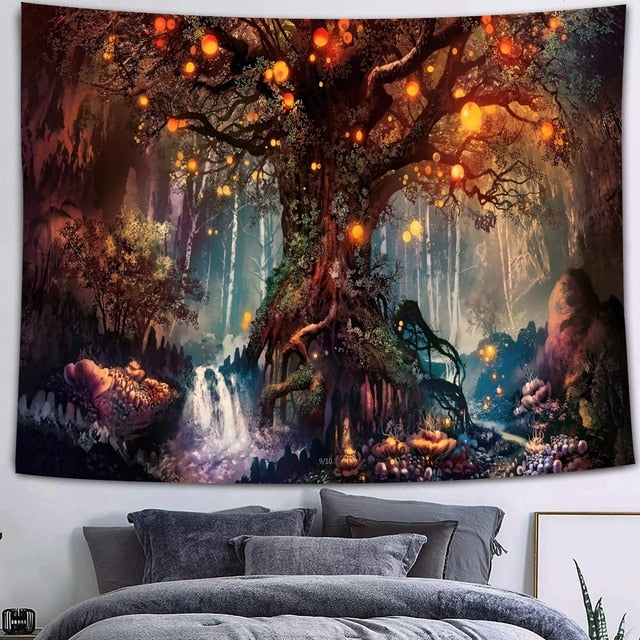 Simsant Mushroom Forest Castle Tapestry Fairytale Trippy Colorful Butterfly Wall Hanging Tapestry for Home Dorm Fantasy Decor