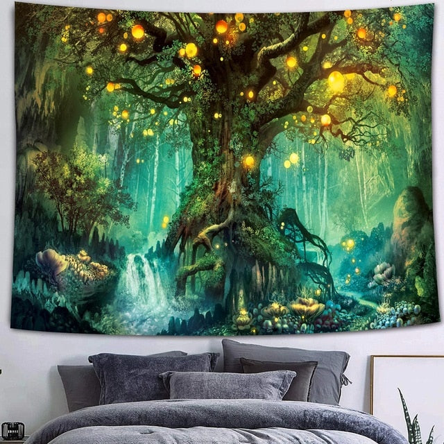 Simsant Mushroom Forest Castle Tapestry Fairytale Trippy Colorful Butterfly Wall Hanging Tapestry for Home Dorm Fantasy Decor