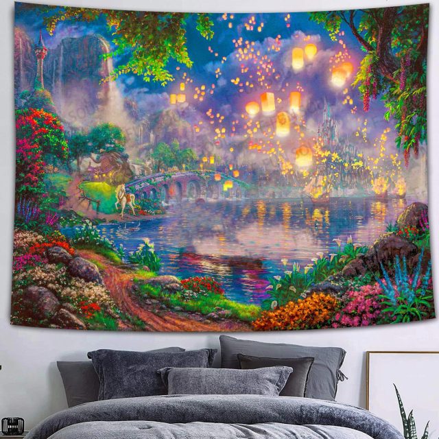 Simsant Mushroom Forest Castle Tapestry Fairytale Trippy Colorful Butterfly Wall Hanging Tapestry for Home Dorm Fantasy Decor