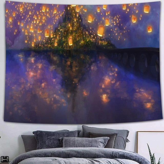 Simsant Mushroom Forest Castle Tapestry Fairytale Trippy Colorful Butterfly Wall Hanging Tapestry for Home Dorm Fantasy Decor