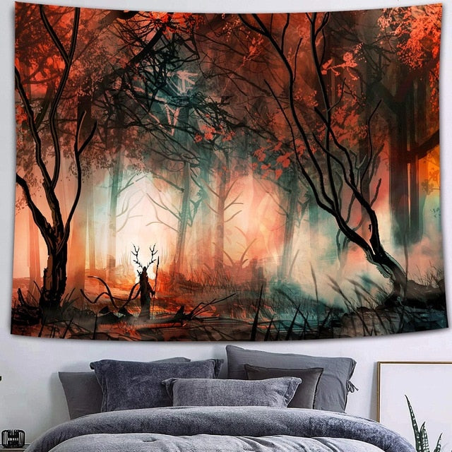 Simsant Mushroom Forest Castle Tapestry Fairytale Trippy Colorful Butterfly Wall Hanging Tapestry for Home Dorm Fantasy Decor