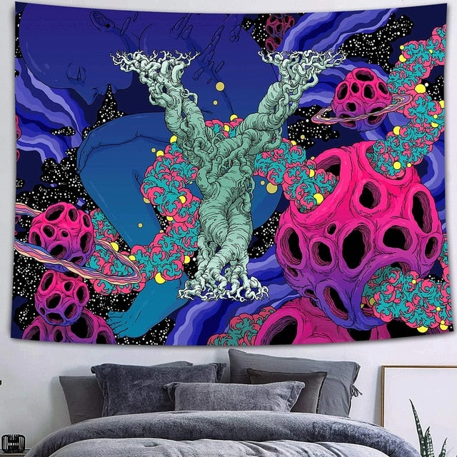 Simsant Mushroom Forest Castle Tapestry Fairytale Trippy Colorful Butterfly Wall Hanging Tapestry for Home Dorm Fantasy Decor