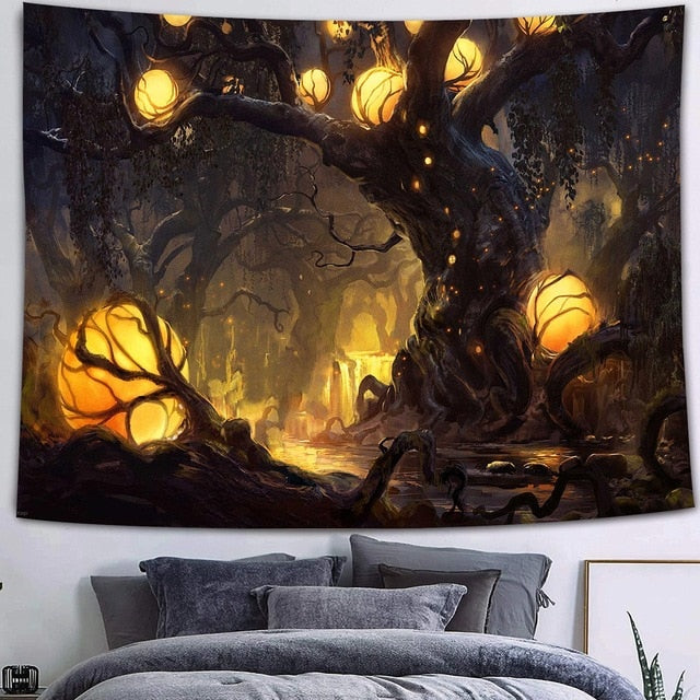 Simsant Mushroom Forest Castle Tapestry Fairytale Trippy Colorful Butterfly Wall Hanging Tapestry for Home Dorm Fantasy Decor