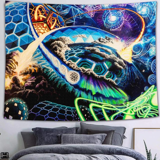 Simsant Mushroom Forest Castle Tapestry Fairytale Trippy Colorful Butterfly Wall Hanging Tapestry for Home Dorm Fantasy Decor