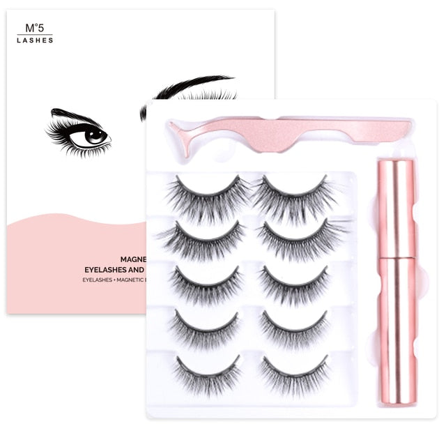 Magic/Magnetic Eyelashes Set 5 Magnets 3D Mink False Eyelashes Ship From USA Beauty Makeup Kit