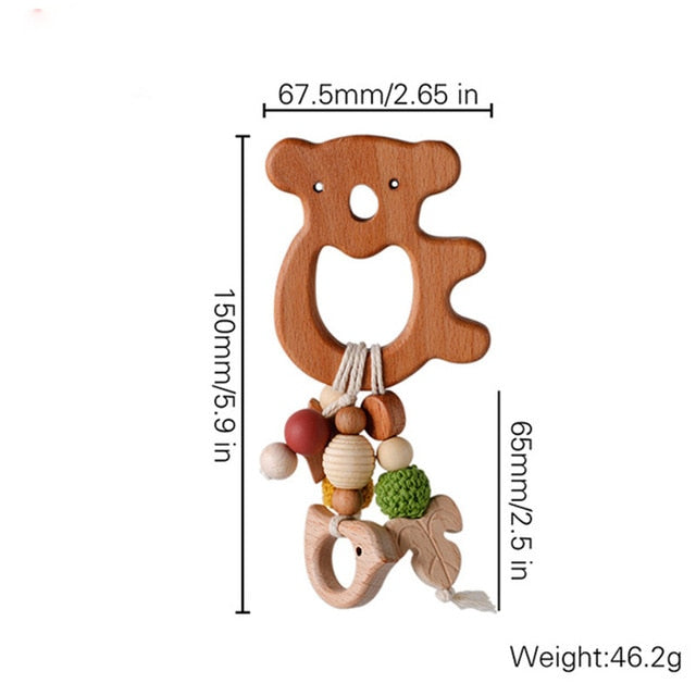 1pc Wooden Music Rattle Animal Star Mobile Holder Teething Pendant Wooden Gym Rodent Silicone Beads Necklace Clip Stroller Arch