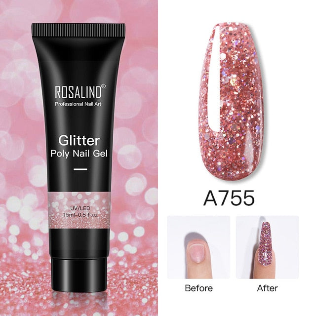 ROSALIND Glitter Poly Nail Gel Extension 15ml Gel Polish All For Manicure Poly Builder Gel Semi Permanent Soak Off Nail Art