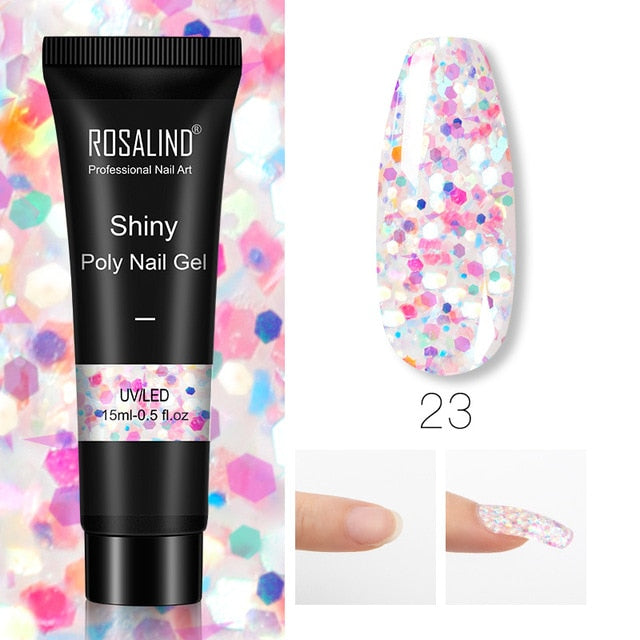 ROSALIND Glitter Poly Nail Gel Extension 15ml Gel Polish All For Manicure Poly Builder Gel Semi Permanent Soak Off Nail Art