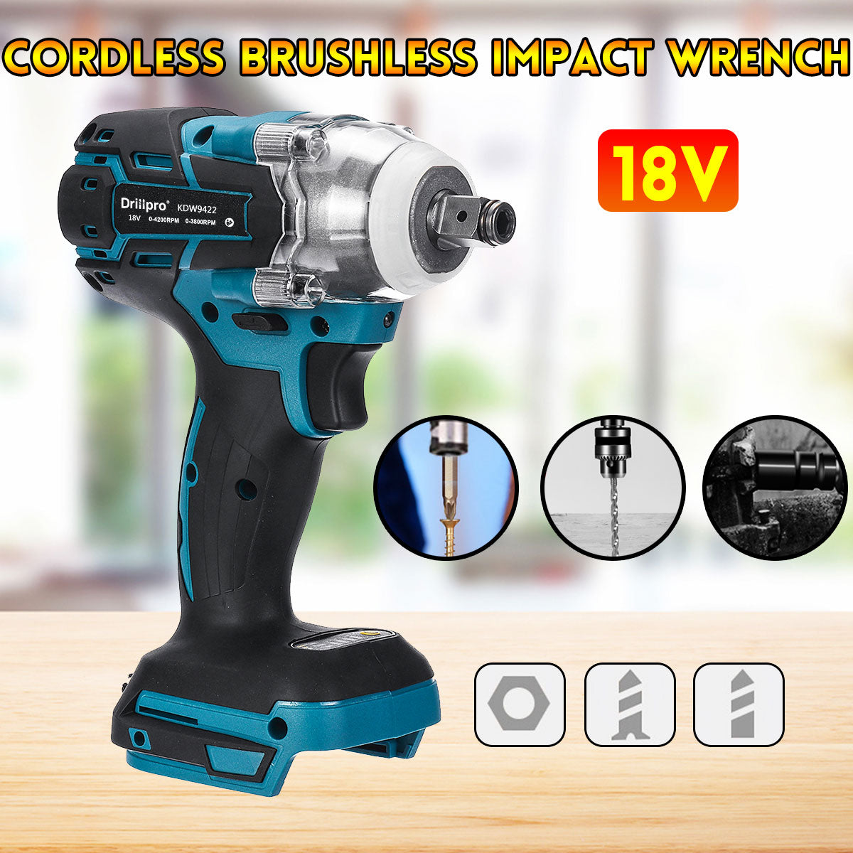 Drillpro Brushless Cordless Electric Impact Wrench Rechargeable 1/2 inch Wrench Power Tools Compatible for Makita 18V Battery