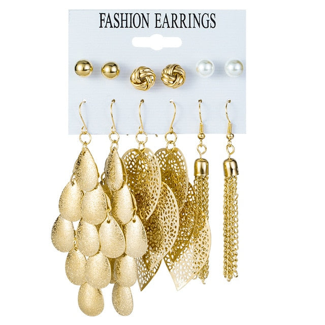 New Women's Earrings Set Tassel Pearl Acrylic Earrings For Women Bohemian Fashion Jewelry 2020 Geometric kolczyki Hoop Earings