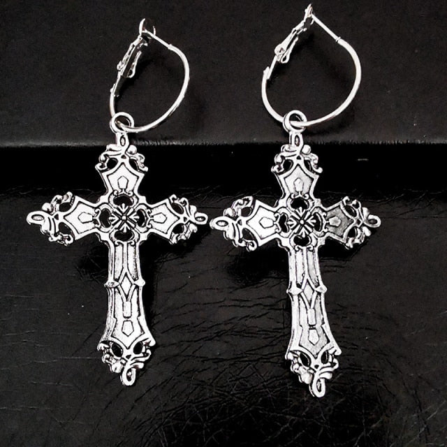 Big Cross Dangle Drop Earrings For Women Korean Trendy Punk Goth Gothic Vintage Statement Fashion Jewelry Steampunk Accessories