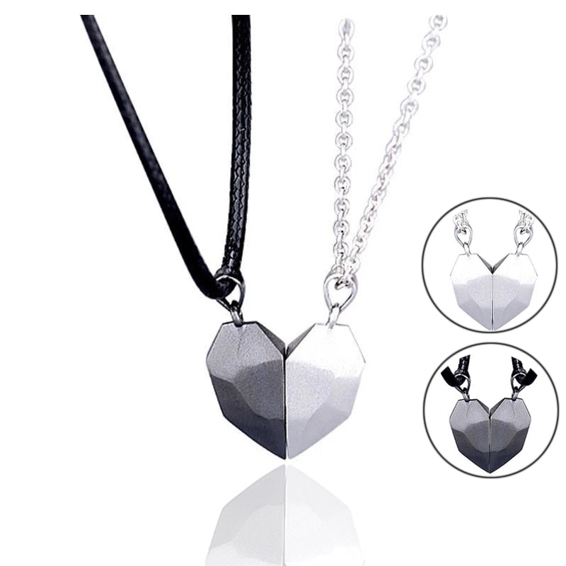 2Pcs Magnetic Couple Necklace Lovers Heart Pendant Distance Faceted Charm Necklace Women Valentine's Day Gift 2021