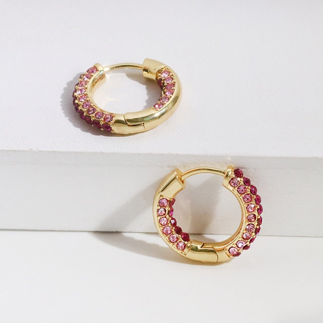 Top Quality Women Fashion CZ Small Hoop Earrings Elegant Statement Gold Color Copper Huggie Earring for Girls Wedding Jewelry