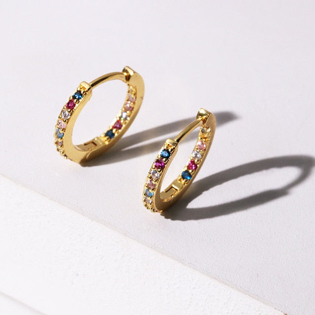 Top Quality Women Fashion CZ Small Hoop Earrings Elegant Statement Gold Color Copper Huggie Earring for Girls Wedding Jewelry