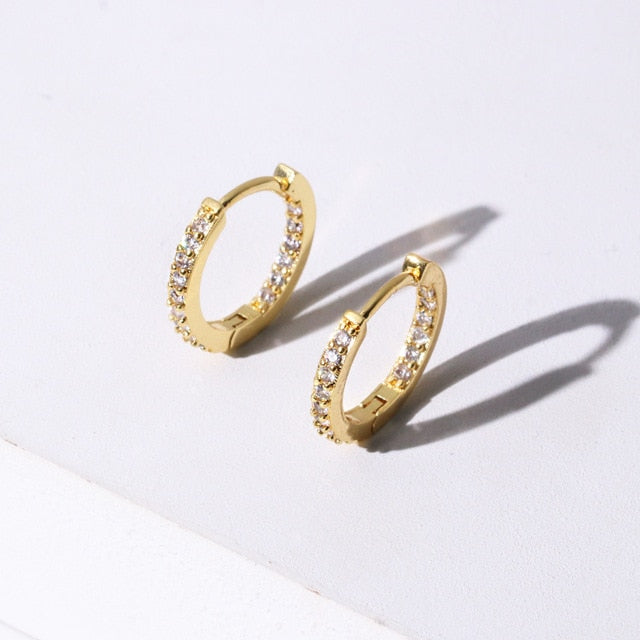 Top Quality Women Fashion CZ Small Hoop Earrings Elegant Statement Gold Color Copper Huggie Earring for Girls Wedding Jewelry