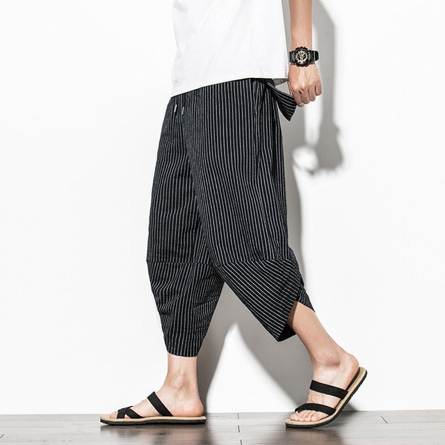 Baggy Cotton Harem Pants Men 2021 Summer Japanese Vintage Striped Men Women Hip Hop Plus Size Wide Leg Pants Pantalon