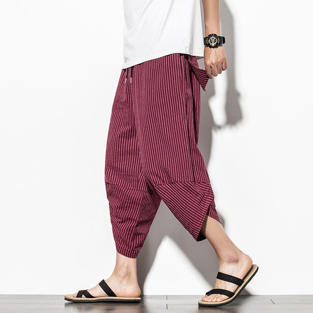 Baggy Cotton Harem Pants Men 2021 Summer Japanese Vintage Striped Men Women Hip Hop Plus Size Wide Leg Pants Pantalon