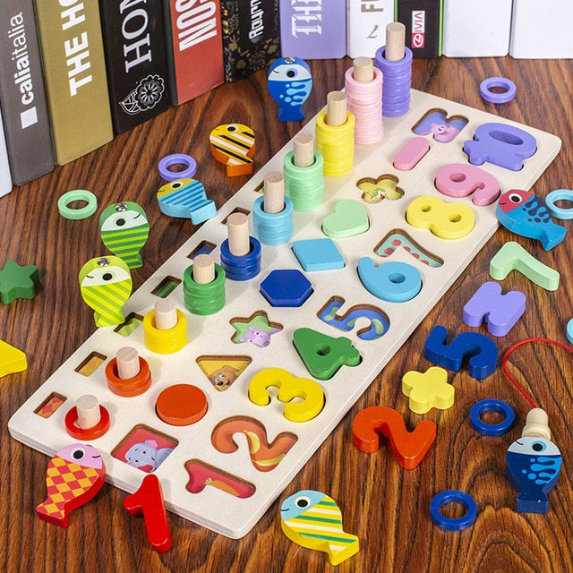 Kids Toys Montessori Educational Wooden Toys Geometric Shape Cognition Puzzle Toys Math Toys Early Educational Toys for Children