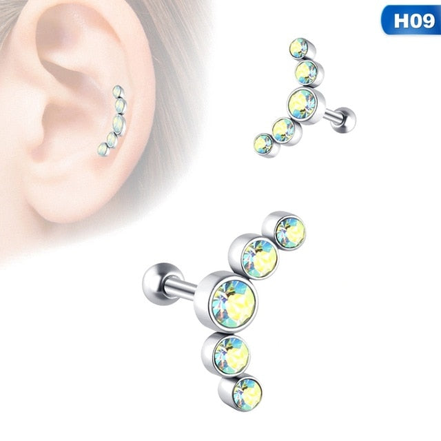 1PCS Opal Cartilage Helix Tragus Stud Earring Zircon Ear Nail Stainless Steel Ear Bone Stud Bar Piercing Cartilago