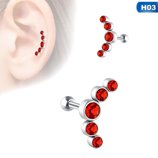 1PCS Opal Cartilage Helix Tragus Stud Earring Zircon Ear Nail Stainless Steel Ear Bone Stud Bar Piercing Cartilago
