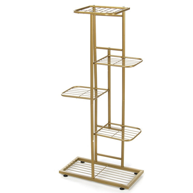 5 Tiers Wooden Iron Bookshelf Plant Rack Display Shelf Home Indoor Outdoor Yard Garden Patio Balcony Flower Stands 60x23x125cm