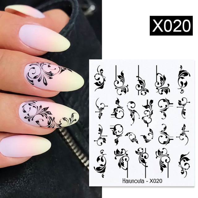 Harunouta 1 Sheet Embossed Nails Sticker 3D Flower Leaves Slider Water Transfer Nail Decals for Nail Art DIY Transfer Sticker