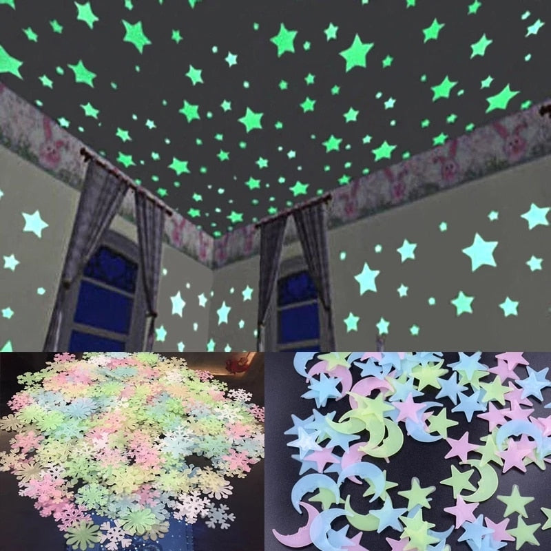 3D Star and Moon Wall Stickers Energy Storage Fluorescent Glow In The Dark Luminous For Kids Bedroom Ceiling Home Decor Decal