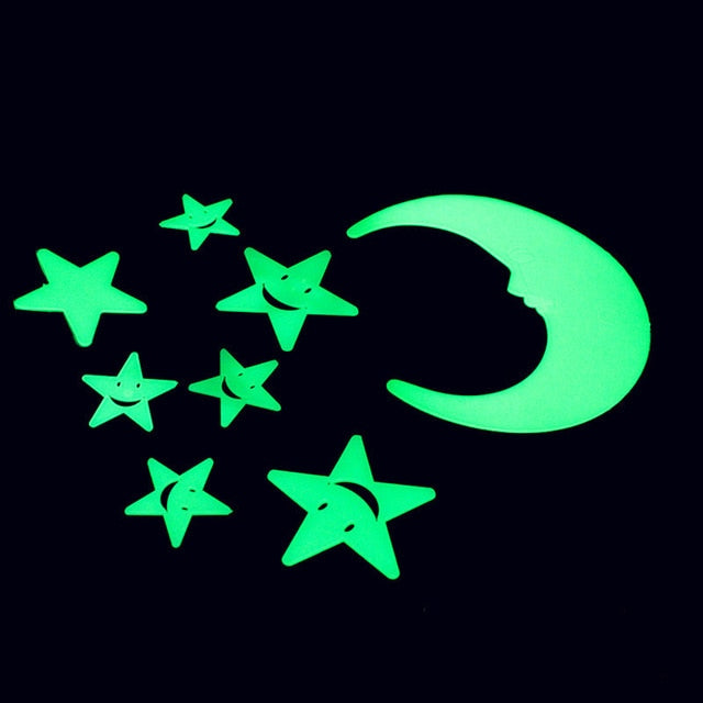 3D Star and Moon Wall Stickers Energy Storage Fluorescent Glow In The Dark Luminous For Kids Bedroom Ceiling Home Decor Decal