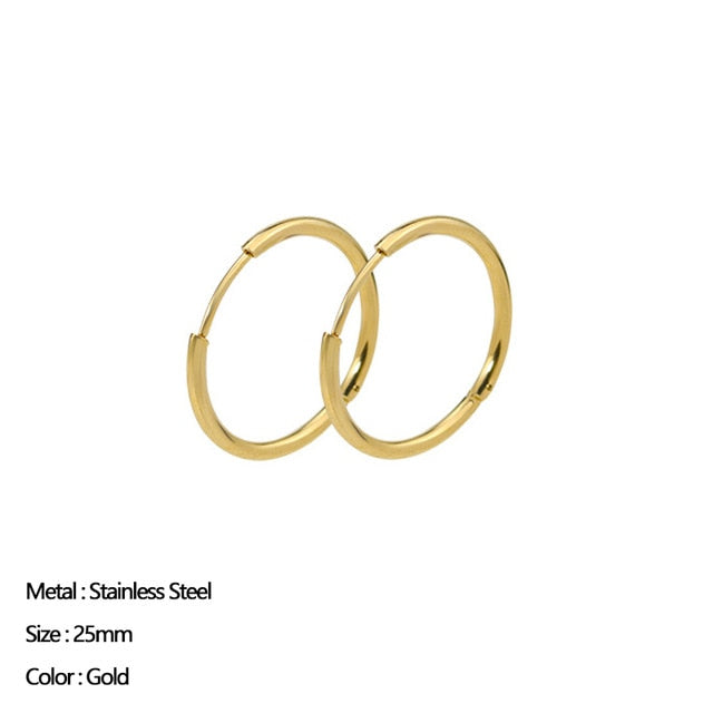 Classic Stainless Steel Ear Buckle for Women Trendy Gold Color Small Large Circle Hoop Earrings Punk Hip Hop Jewelry Accessories