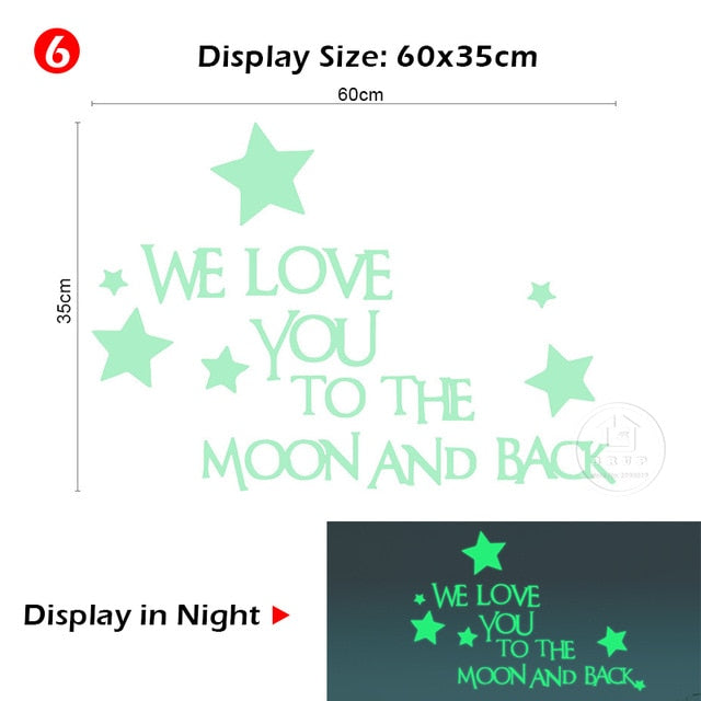 Luminous Moon and Stars Wall Stickers for Kids Room Baby Nursery Home Decoration Wall Decals Glow in the Dark Bedroom Ceiling