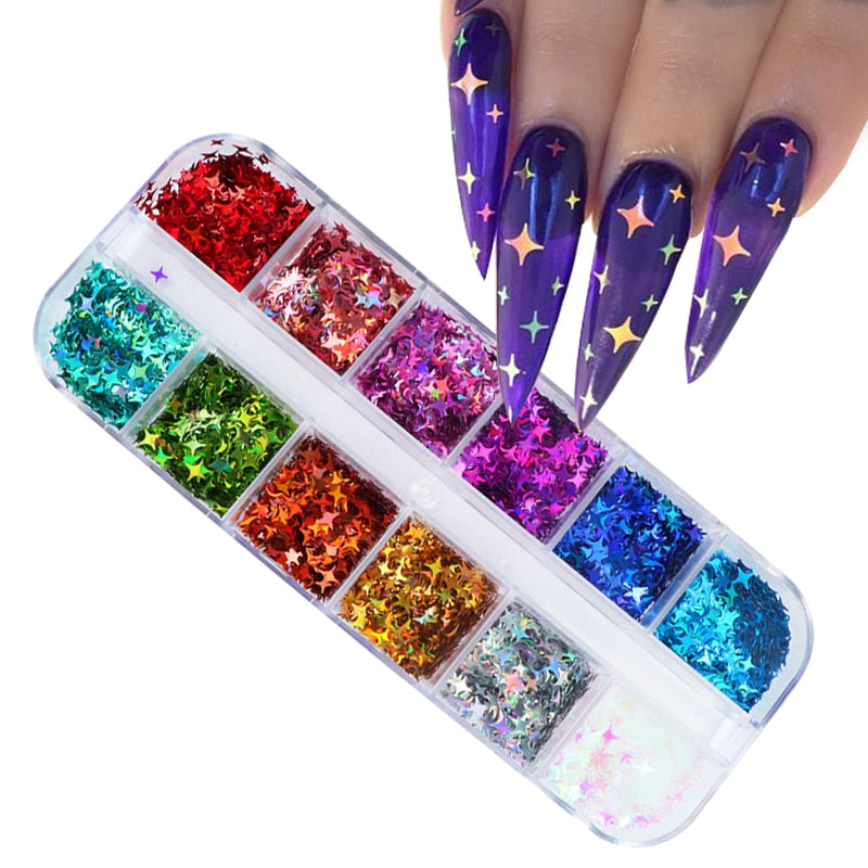 Holographics Laser star Nail Starry Sequins for Nails Colorful Flakes Paillette Tool Nail Art Decorations DIY Design supplies