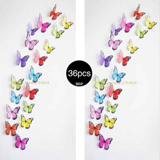 36pcs 3D Crystal Butterfly Wall Stickers Creative Butterflies with Diamond Home Decor Kids Room Decoration Art Wall Decals