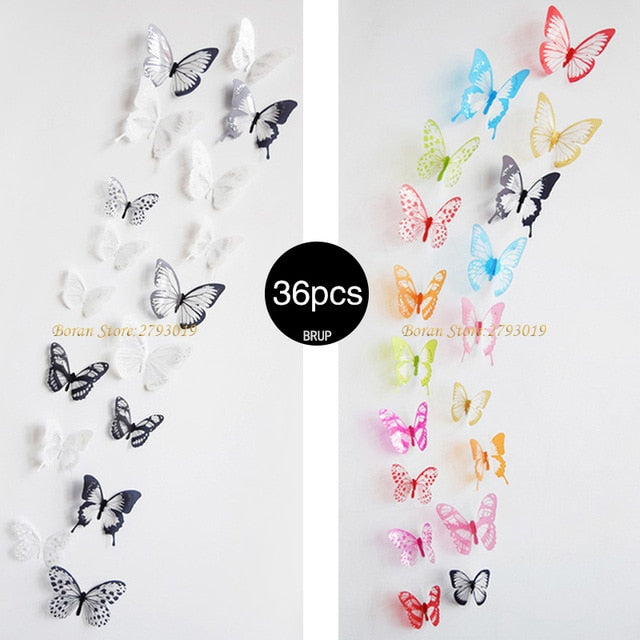 36pcs 3D Crystal Butterfly Wall Stickers Creative Butterflies with Diamond Home Decor Kids Room Decoration Art Wall Decals