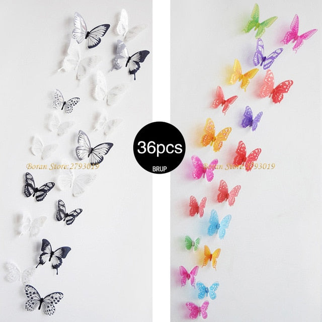 36pcs 3D Crystal Butterfly Wall Stickers Creative Butterflies with Diamond Home Decor Kids Room Decoration Art Wall Decals