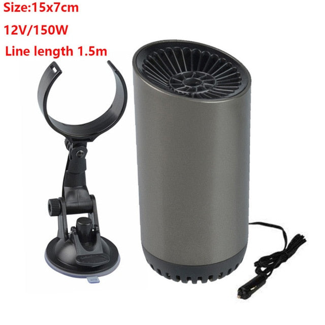 12V Car Heater Vehicle Heating Cooling Fan Portable Defrosting and Defogging Small Electrical Appliance Fun with Suction Holder