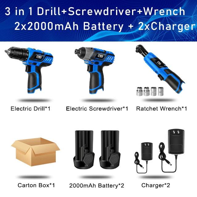 12V Cordless Electric Screwdriver Drill Machine Ratchet Wrench Power Tools Electric Hand Drill Universal Battery by PROSTORMER