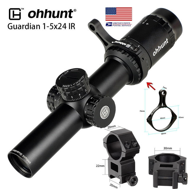 SHIP FROM USA ohhunt Guardian 1-5x24 IR Thin Edge Tactical Turrets Lock Rifle scope