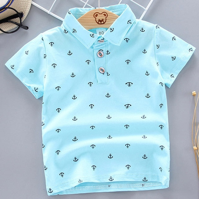 2021 Summer Baby Boys Polo Shirts Short Sleeve Anchor Lapel Clothes for Girls Odell Cotton Breathable Kids Tops Outwear 12M-5Y