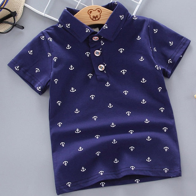 2021 Summer Baby Boys Polo Shirts Short Sleeve Anchor Lapel Clothes for Girls Odell Cotton Breathable Kids Tops Outwear 12M-5Y