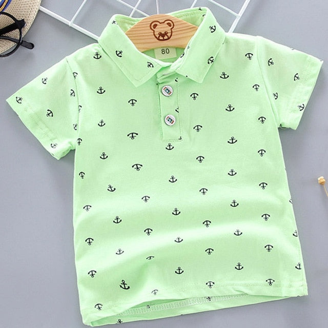 2021 Summer Baby Boys Polo Shirts Short Sleeve Anchor Lapel Clothes for Girls Odell Cotton Breathable Kids Tops Outwear 12M-5Y