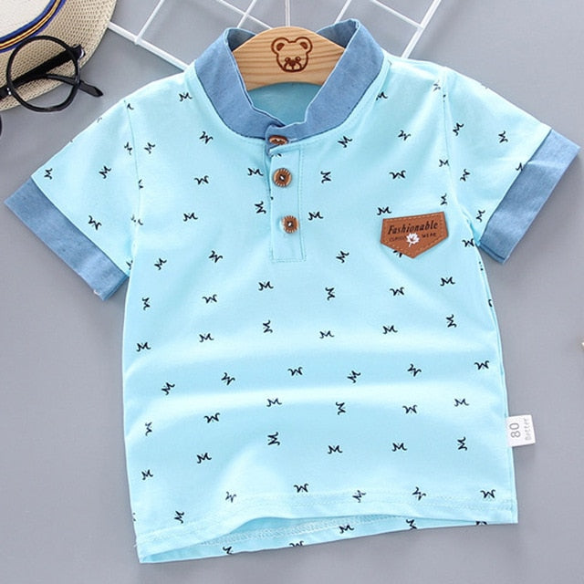 2021 Summer Baby Boys Polo Shirts Short Sleeve Anchor Lapel Clothes for Girls Odell Cotton Breathable Kids Tops Outwear 12M-5Y