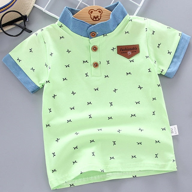 2021 Summer Baby Boys Polo Shirts Short Sleeve Anchor Lapel Clothes for Girls Odell Cotton Breathable Kids Tops Outwear 12M-5Y