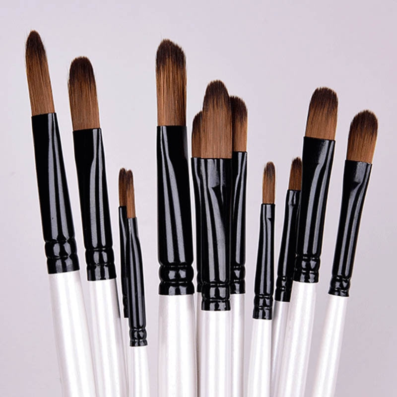 12Pcs/Set Oil Painting Brushes Patchwork Color Multi-function Portable Drawing Art Supplies Wooden Handle Artist Paint Brush