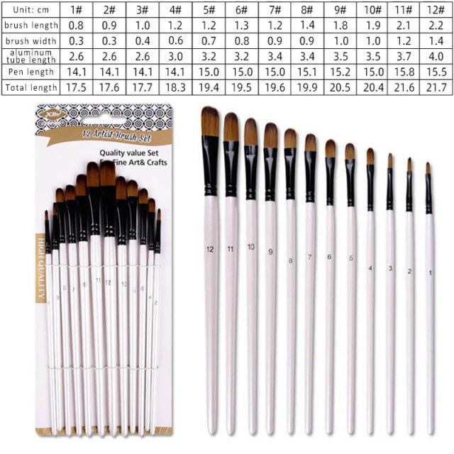 12Pcs/Set Oil Painting Brushes Patchwork Color Multi-function Portable Drawing Art Supplies Wooden Handle Artist Paint Brush