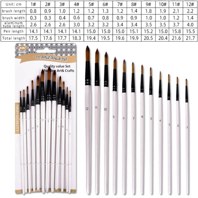 12Pcs/Set Oil Painting Brushes Patchwork Color Multi-function Portable Drawing Art Supplies Wooden Handle Artist Paint Brush