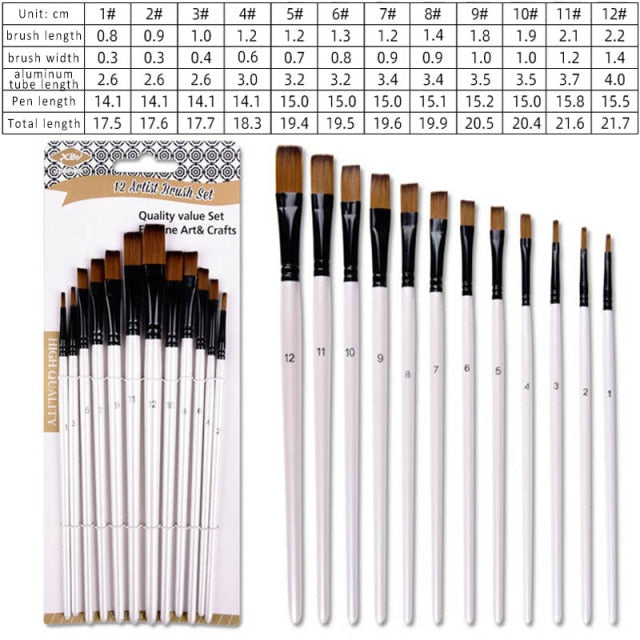 12Pcs/Set Oil Painting Brushes Patchwork Color Multi-function Portable Drawing Art Supplies Wooden Handle Artist Paint Brush