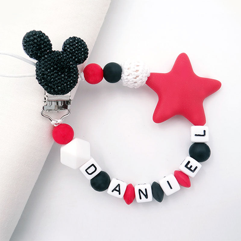 Mouse Head Style Handmade Personalized Name Pacifier Clips Silicone Attache Tetine Personnalise Infant Chupetero Personalizado