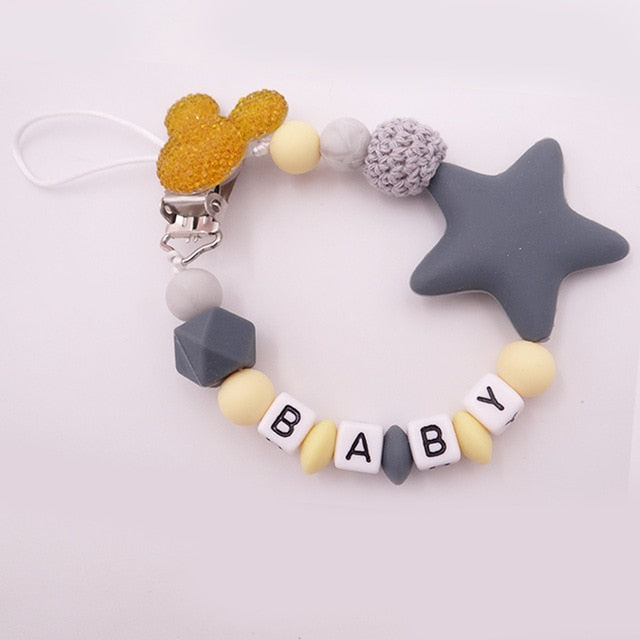 Mouse Head Style Handmade Personalized Name Pacifier Clips Silicone Attache Tetine Personnalise Infant Chupetero Personalizado