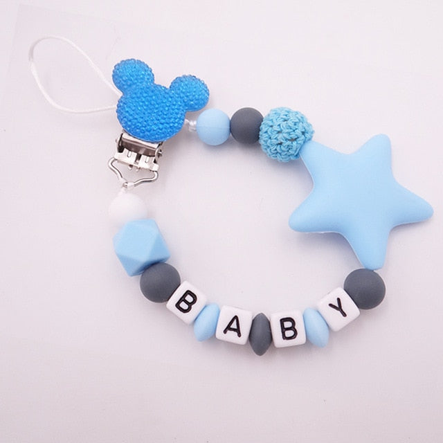 Mouse Head Style Handmade Personalized Name Pacifier Clips Silicone Attache Tetine Personnalise Infant Chupetero Personalizado