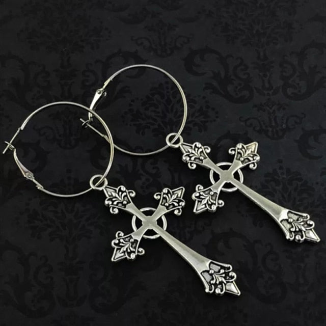 Big Cross Dangle Drop Earrings For Women Korean Trendy Punk Goth Gothic Vintage Statement Fashion Jewelry Steampunk Accessories
